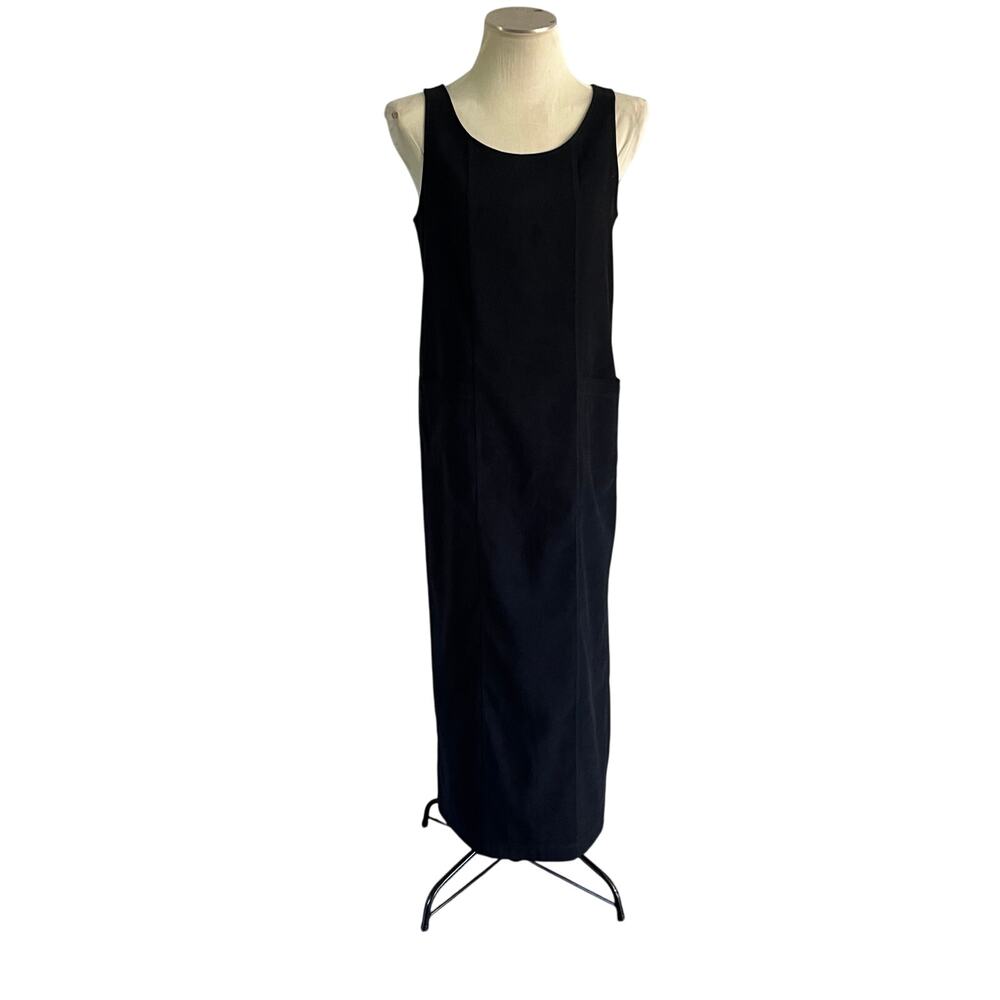 Vtg Y2K 2000s Black Faux Suede Maxi Jumper Dress Sz M/L Grunge